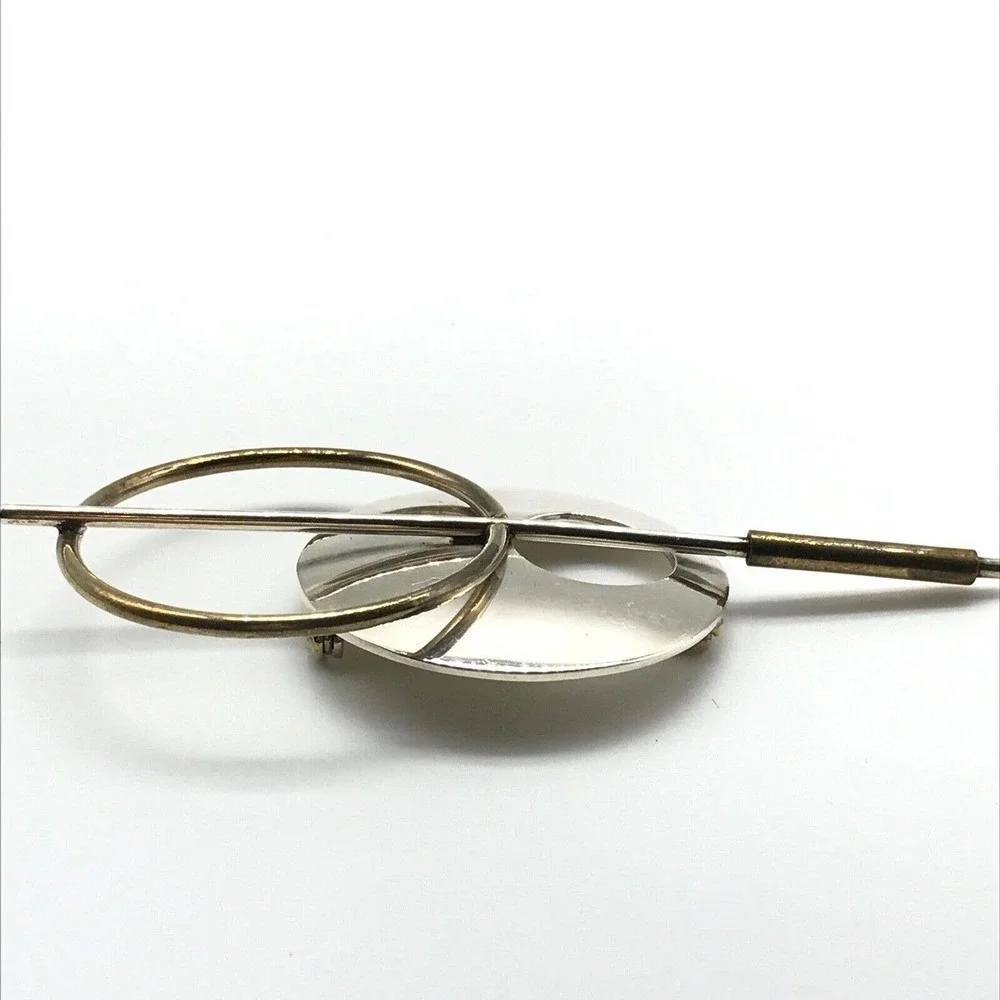 Vintage Taxco Laton 925 Mexico Sterling Silver Large Modernist Two Tone Brooch